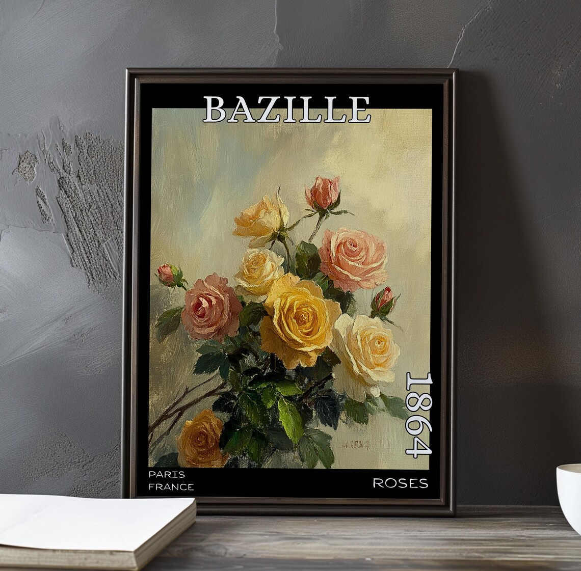 Bazille Roses 1864 Cream and Golden Roses with Soft Foliage Poster