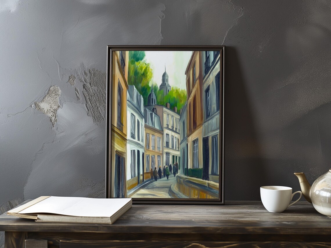 Parisian Street Scene With a Church Spire Impressionist Art Poster