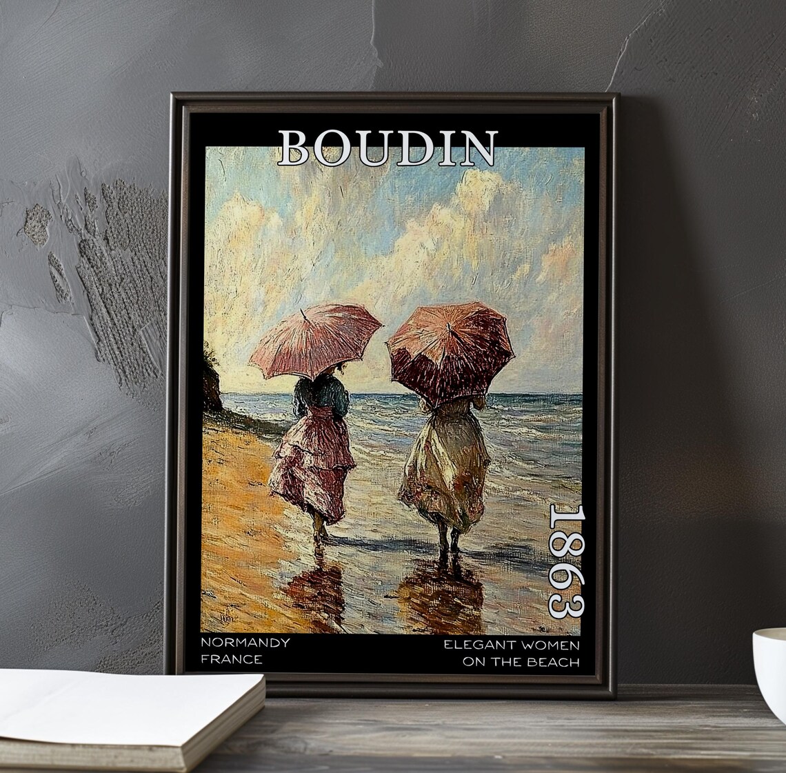 Boudin Elegant Women on the Beach 1863 Umbrellas at Water Poster