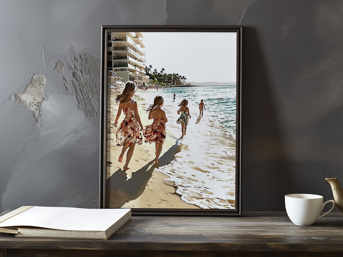 Children Running Along The Shore In The Afternoon Sun Poster