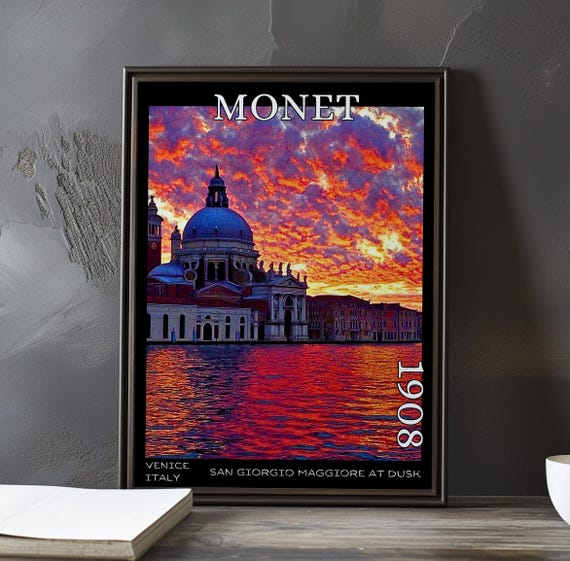 San Giorgio Maggiore At Dusk 1908 Claude Monet Print Poster Impressionism Post Impressionist Venice Sunset Island View Art Decor