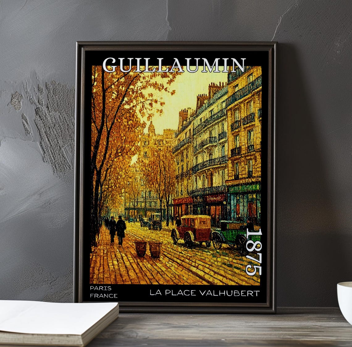 La Place Valhubert 1875 Paris Autumn Avenue Early Car Poster