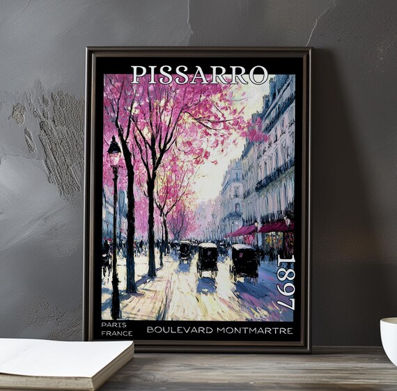 Pissarro Boulevard Montmartre 1897 Magenta Trees Carriage Poster