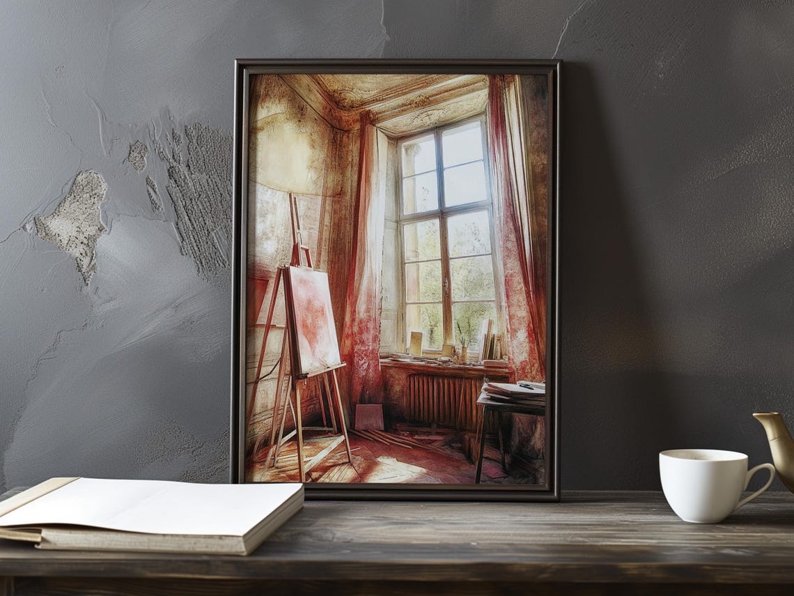 Abandoned Artist Studio Interior With Easel And Tall Windows Poster