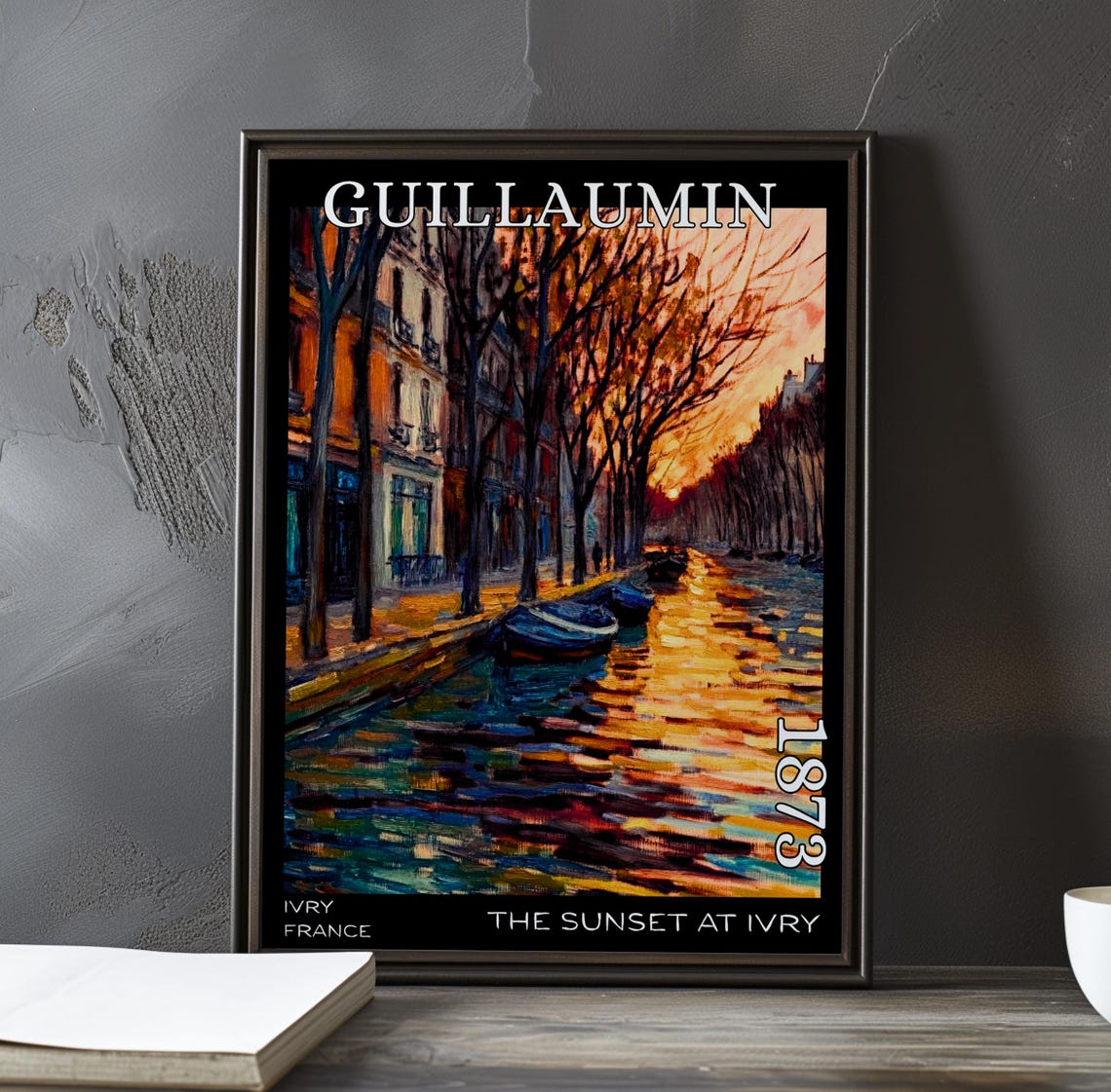 Sunset At Ivry 1873 Guillaumin Tree Lined Canal Impressionist Poster