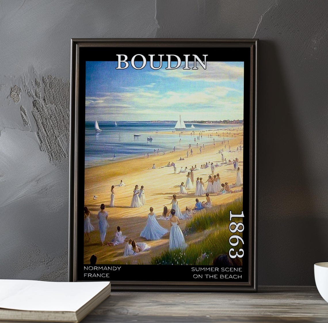 Boudin Summer Scene on the Beach 1863 Crowded Shore Panorama Poster