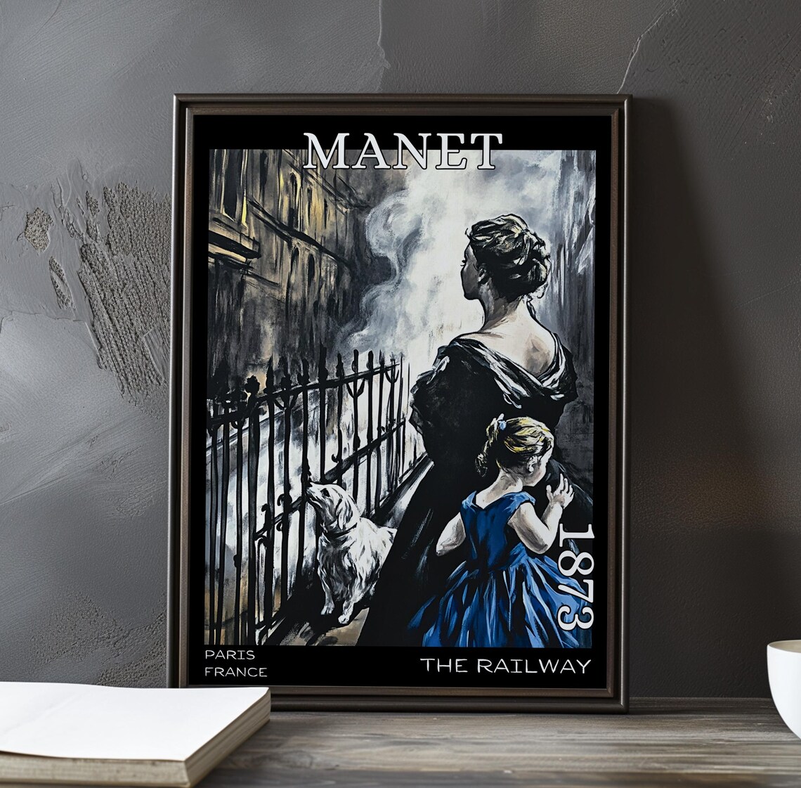 Manet The Railway 1873 Woman Girl Dog Iron Fence Steam Cloud Art Poster