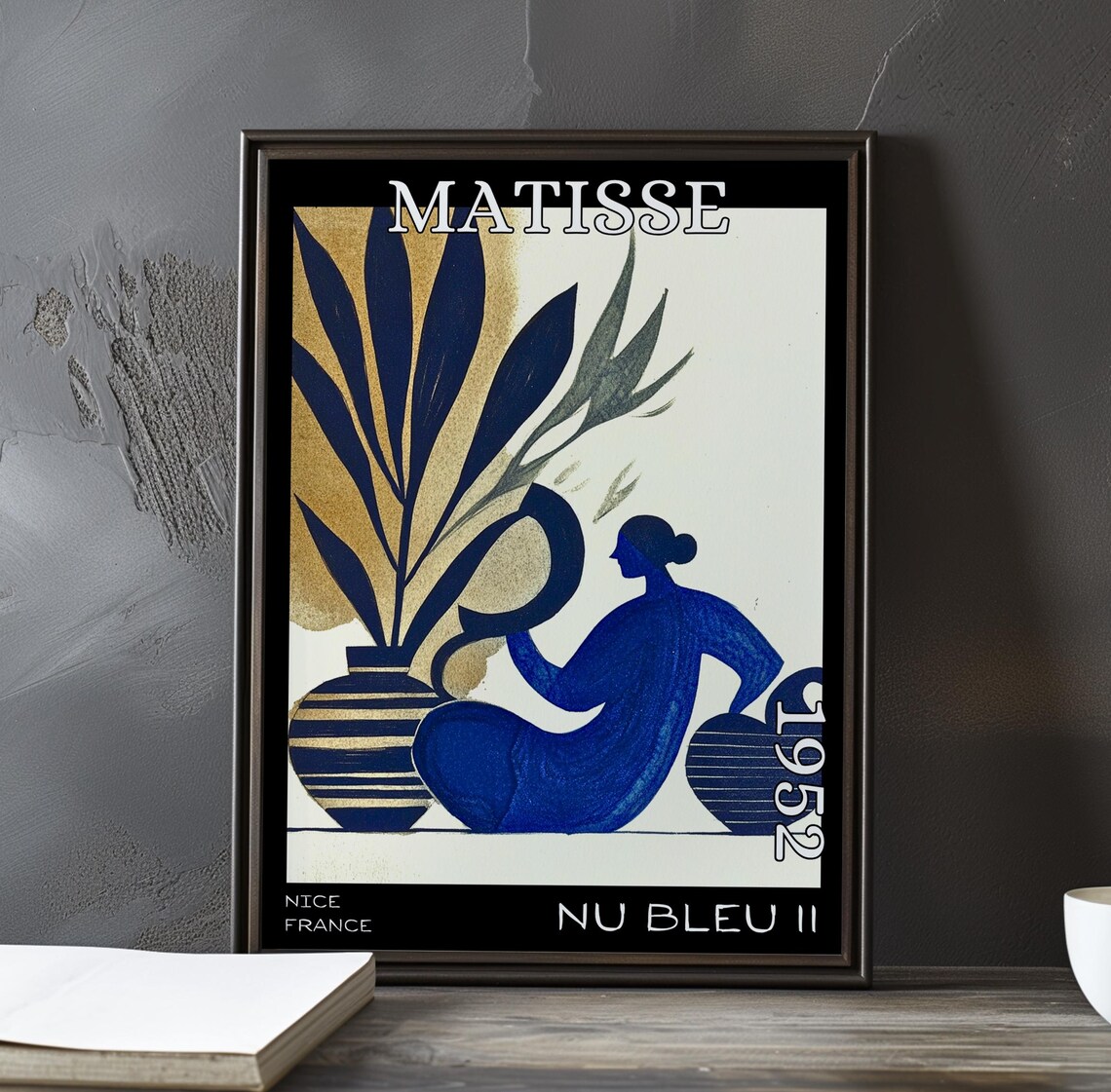Henri Matisse Nu Bleu II 1952 Botanical Seated Woman Gold and Blue Poster