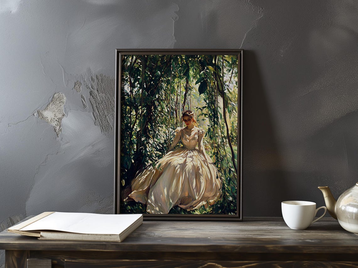 Berthe Morisot Woman in Cream Gown in Lush Forest Art Poster