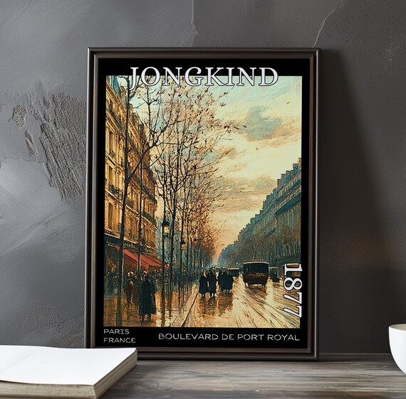 Jongkind 1877 Rainy Paris Boulevard with Pedestrians and Omnibus Poster