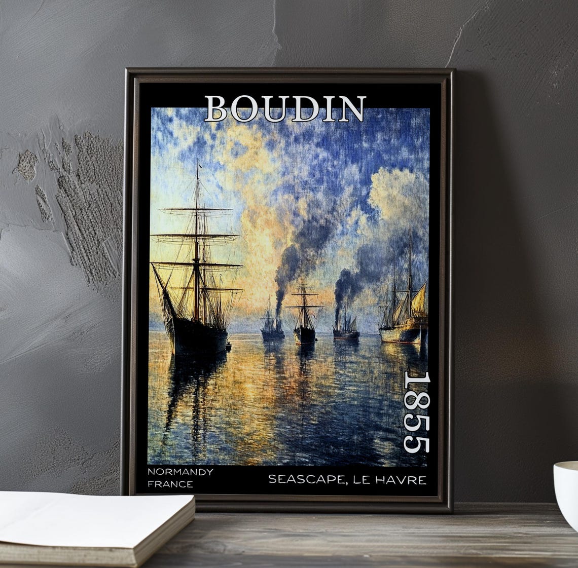 Eugene Boudin Le Havre Seascape 1855 Tall Ships Harbor Dusk Poster