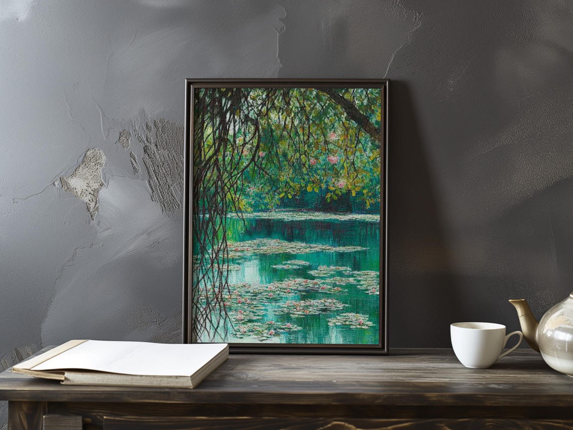 Claude Monet Water Lilies Pond Under Drooping Willow Branches Poster