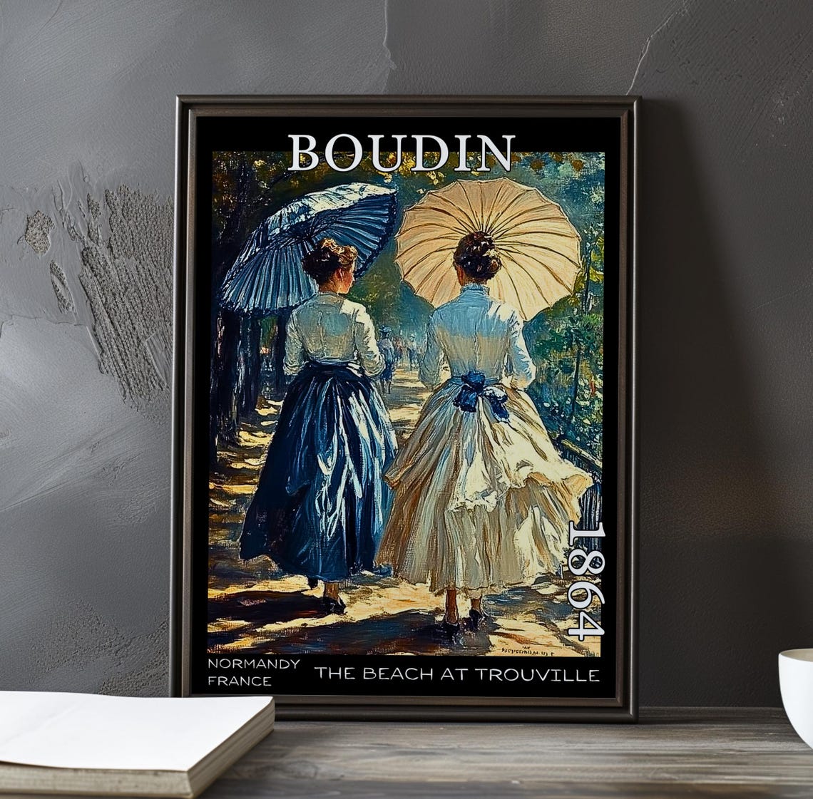 Eugene Boudin Trouville Women Blue Cream Parasols 1864 Poster