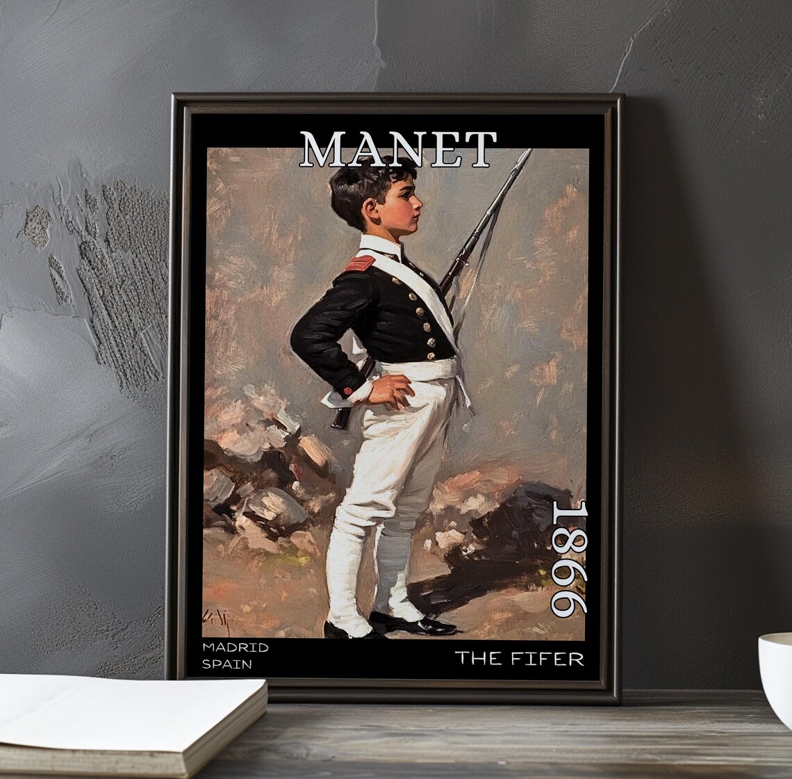 Young Soldier Standing with Rifle Manet-Style Military Portrait Poster