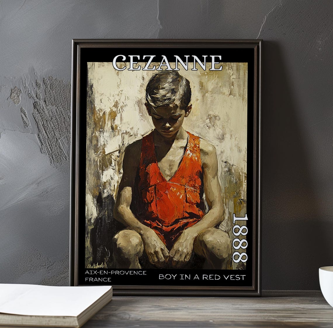 Boy in a Red Vest Seated in Quiet Downcast Gaze 1888 Cezanne Poster