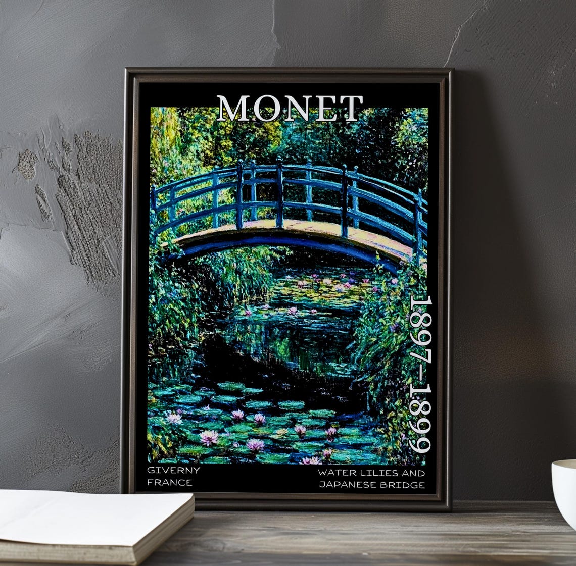 Japanese Bridge Shadow Pond Pink Lilies Monet 1897-1899 Poster