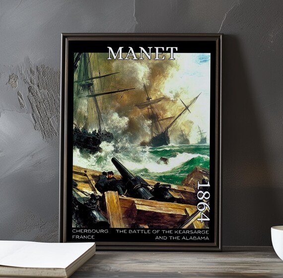 Manet Battle of Kearsarge and Alabama 1864 Cannon Deck Battle Art Poster