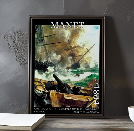 The Battle Of Kearsarge And Alabama 1864 Douard Manet Print Poster Maritime Naval Art French Post Impressionism Decor