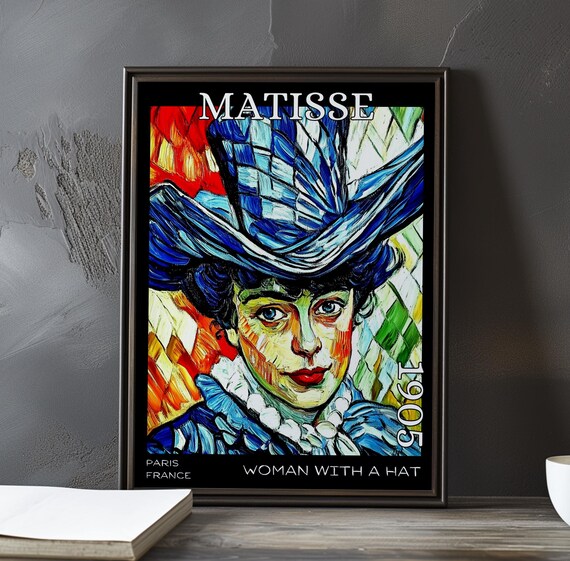 Woman With A Hat 1905 Matisse Style Blue Checked Hat Forward Gaze Poster