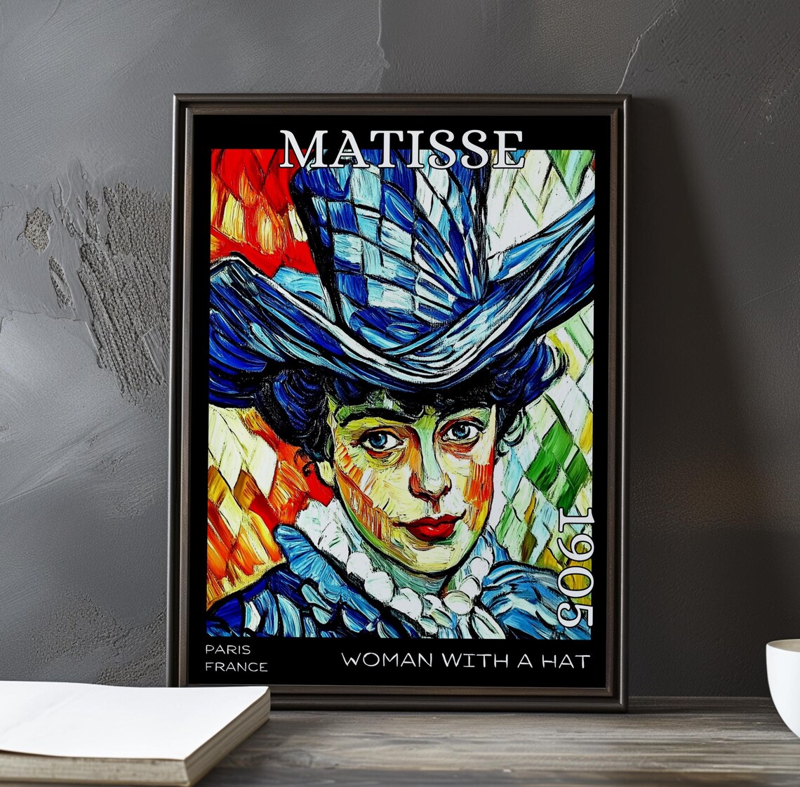 Woman With A Hat 1905 Matisse Style Blue Checked Hat Forward Gaze Poster