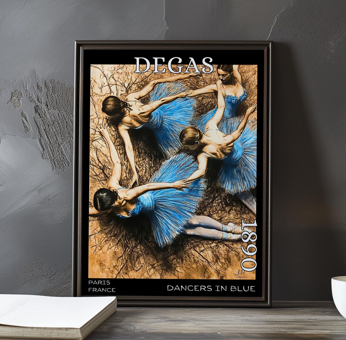 Degas 1890 Four Blue Tutu Dancers Linked in Circle Seen from Above Poster