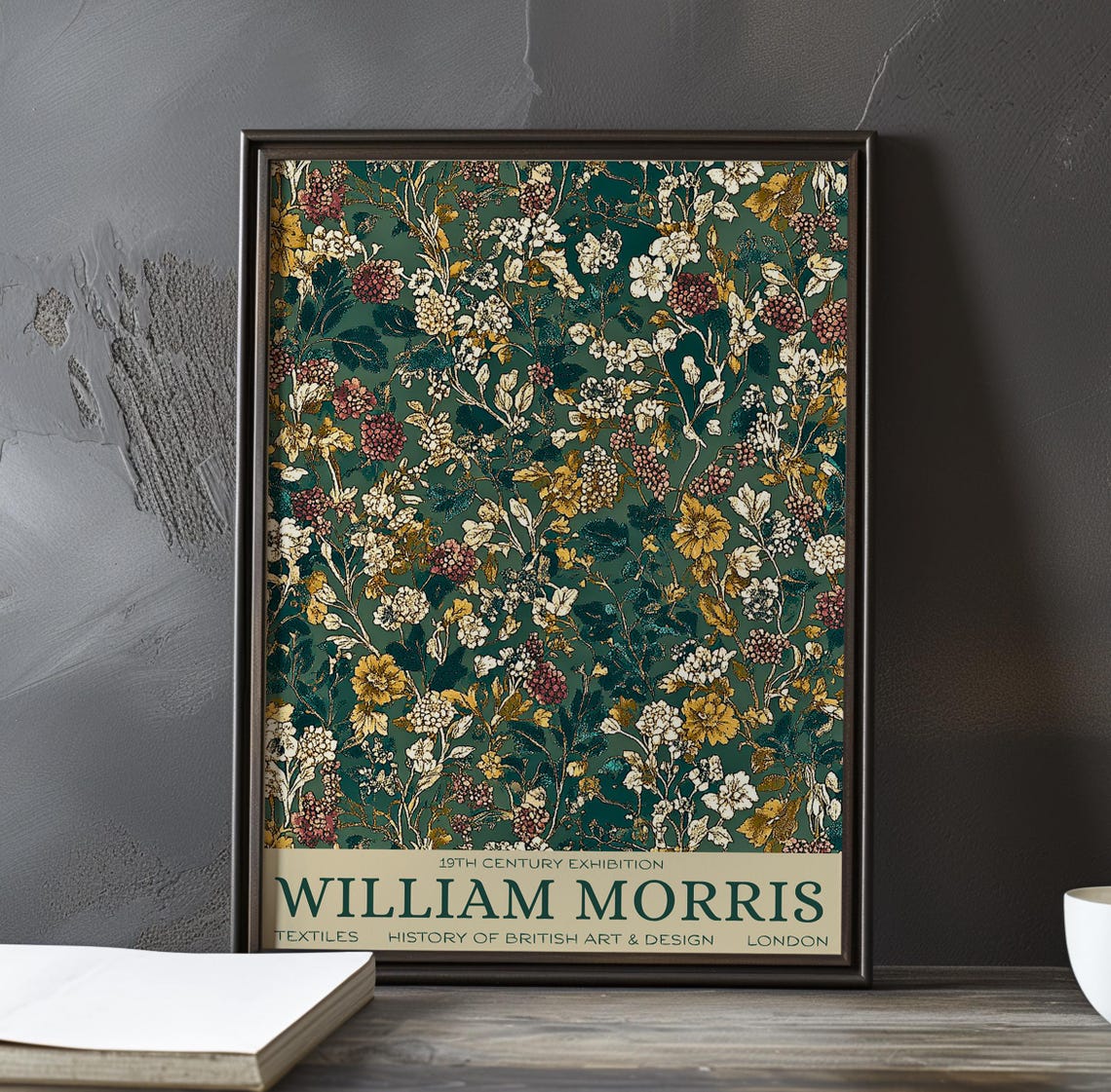 William Morris Wildflower Bramble Pattern on Teal Ground Poster