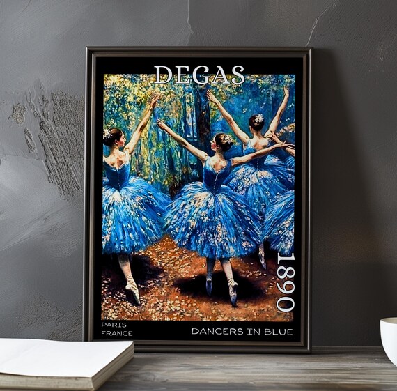 Degas 1890 Blue Tutu Dancers Arms Raised Beneath Leafy Canopy Poster