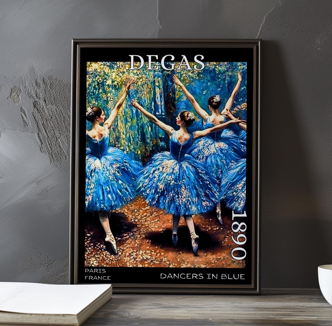 Degas 1890 Blue Tutu Dancers Arms Raised Beneath Leafy Canopy Poster