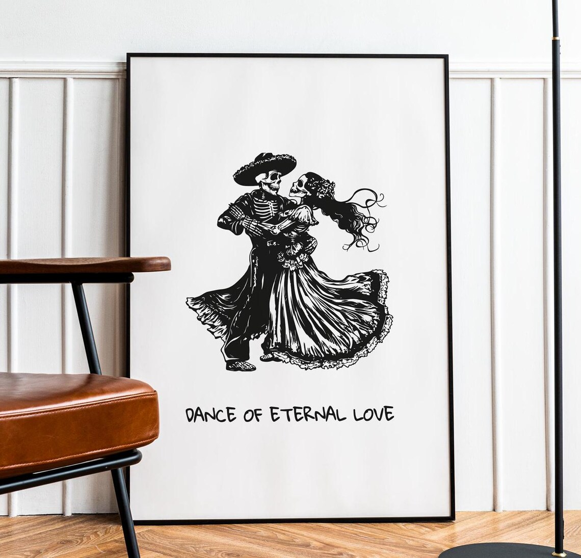 Skeleton Couple Vintage Poster, Gothic Dance