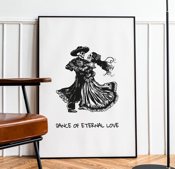 Skeleton Couple Vintage Poster, Gothic Dance