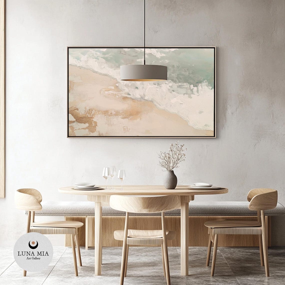 Abstract Ocean Waves Meeting Sandy Shore In Soft Neutrals Art Poster - Image 3