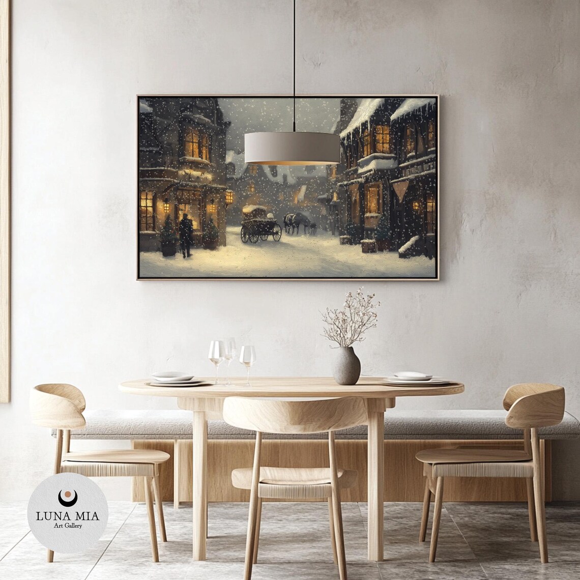 Victorian Village Street With Horse Carriage In Heavy Snowfall Poster - Image 3