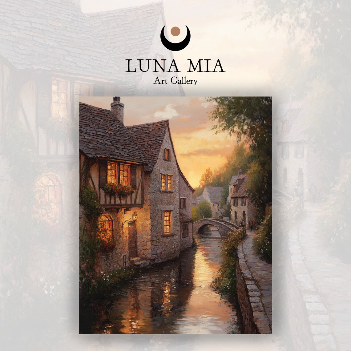 Cozy Village Canal at Dusk With Warm Glowing Windows Art Poster - Image 2