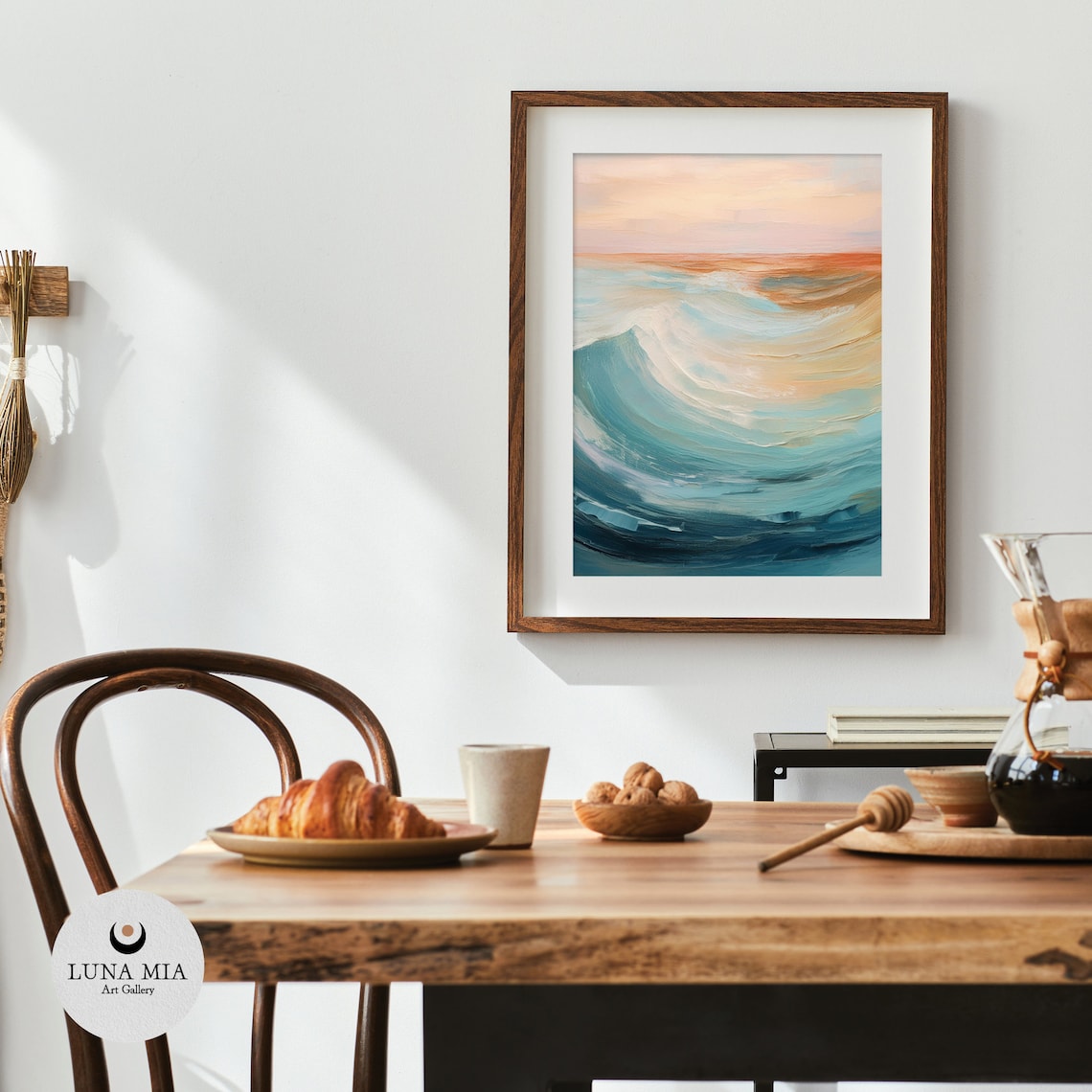 Soft Dreamy Pastel Teal Abstract Sunset Over Calm Sea Art Poster - Image 4