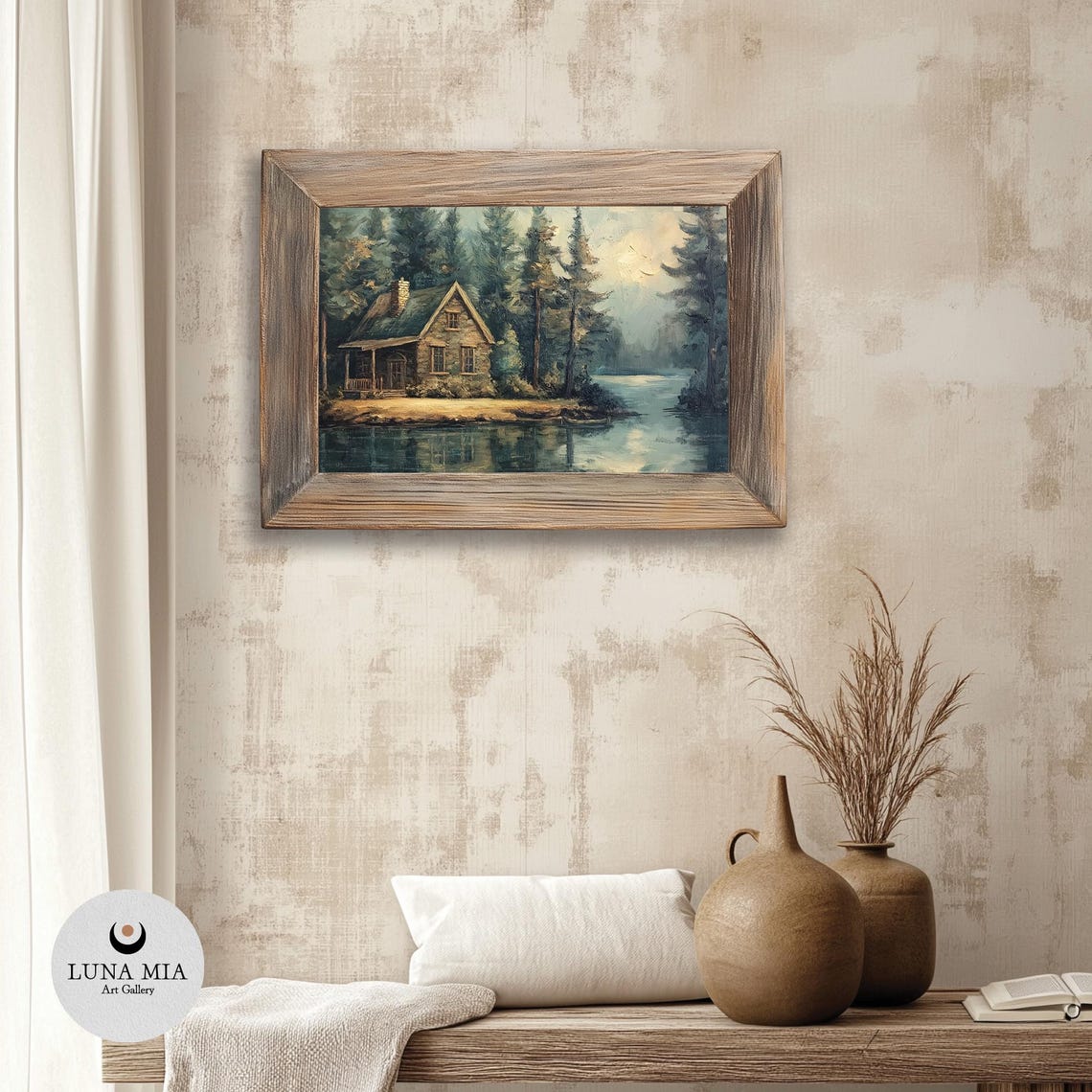 Cozy Rustic Cabin Winter Landscape Art - Image 3