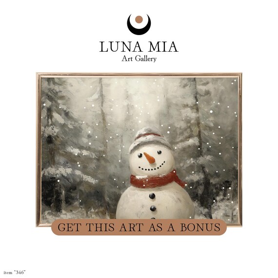 Cheerful Snowman with Red Scarf in a Snowy Forest Winter Art Poster