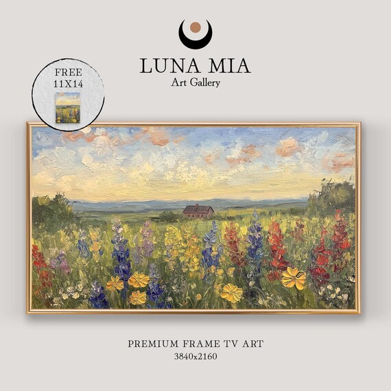 Tall Wildflowers In Blue Red And Yellow With Barn Under Sunrise Sky Poster