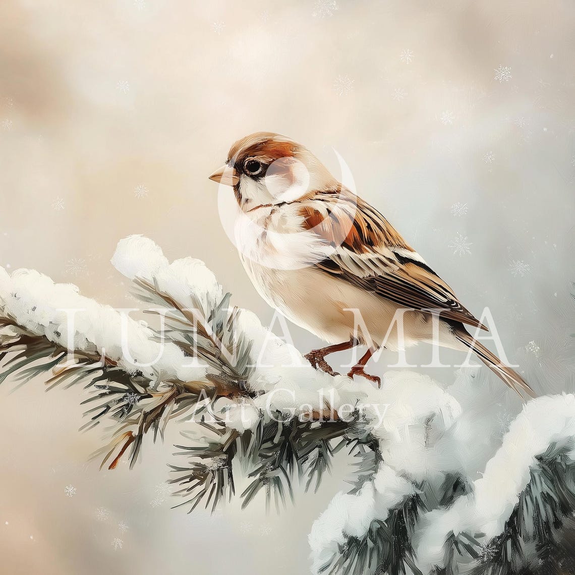 Charming Sparrow on Snowy Branch Delicate Winter Bird Art Poster - Image 5