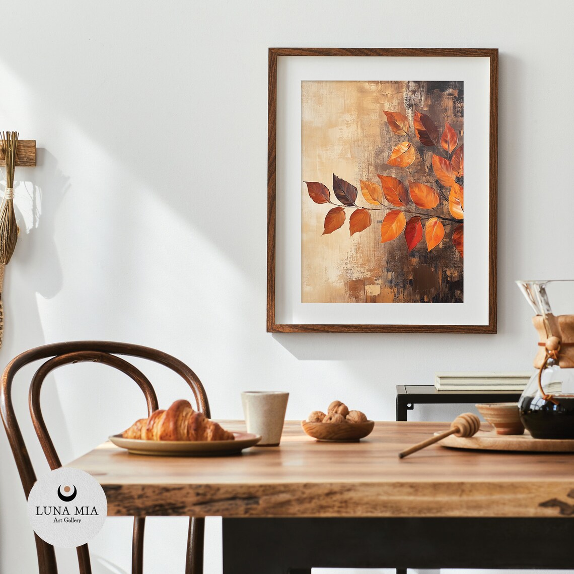 Orange Autumn Leaves Branch Textured Gold Oil Painting Art Poster - Image 4