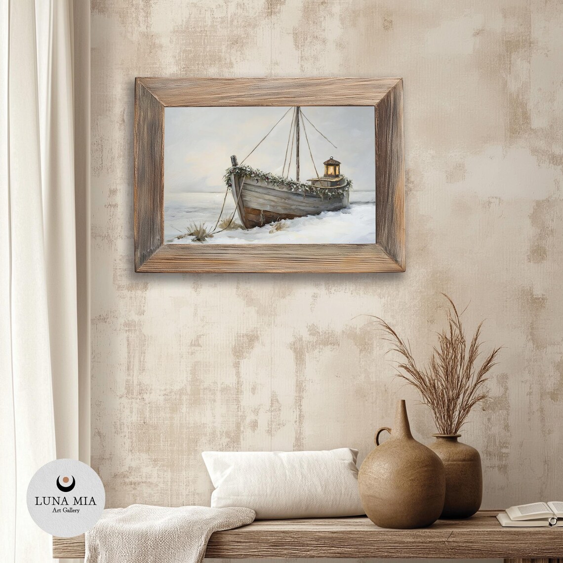 Majestic Ship In Frozen Sea Christmas Atmosphere Oil Painting Winter Themed Wall Art Snow Landscape Vintage Inspired - Image 3