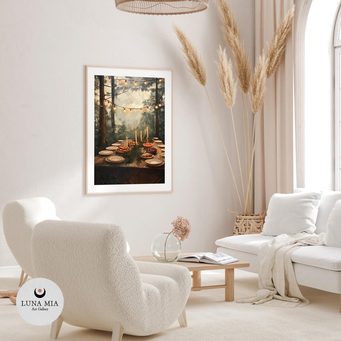 Woodland Holiday Feast Table with String Lights Winter Dinner Poster - Image 3