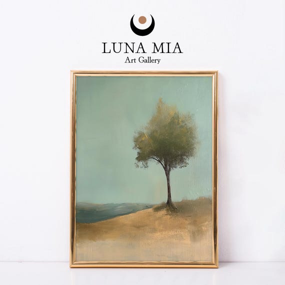 Minimalist Tree Oil Painting Vintage Style Landscape Art Print