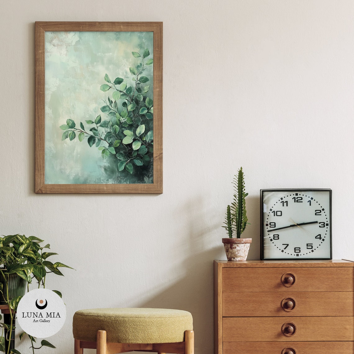 Fresh Green Leafy Branch on Soft Sage Background Botanical Poster - Image 3