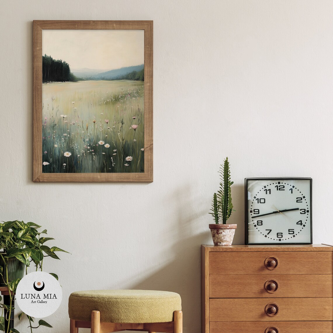 Misty Wildflower Meadow Daisies Dark Forest Oil Painting Poster - Image 3