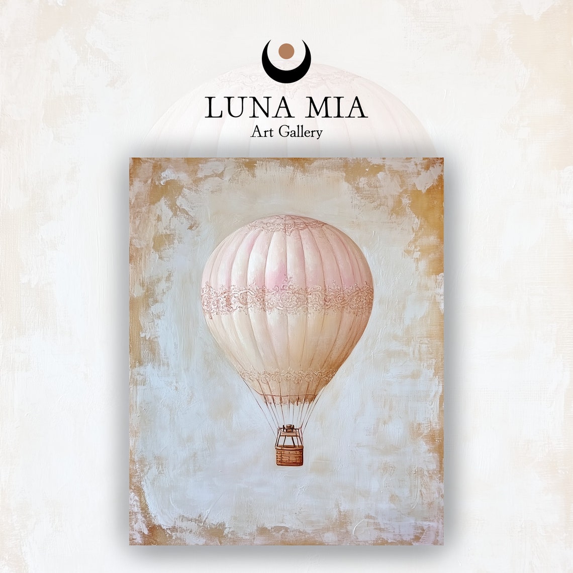 Blush Pink Hot Air Balloon Vintage Lace Balloon Nursery Art Poster - Image 2