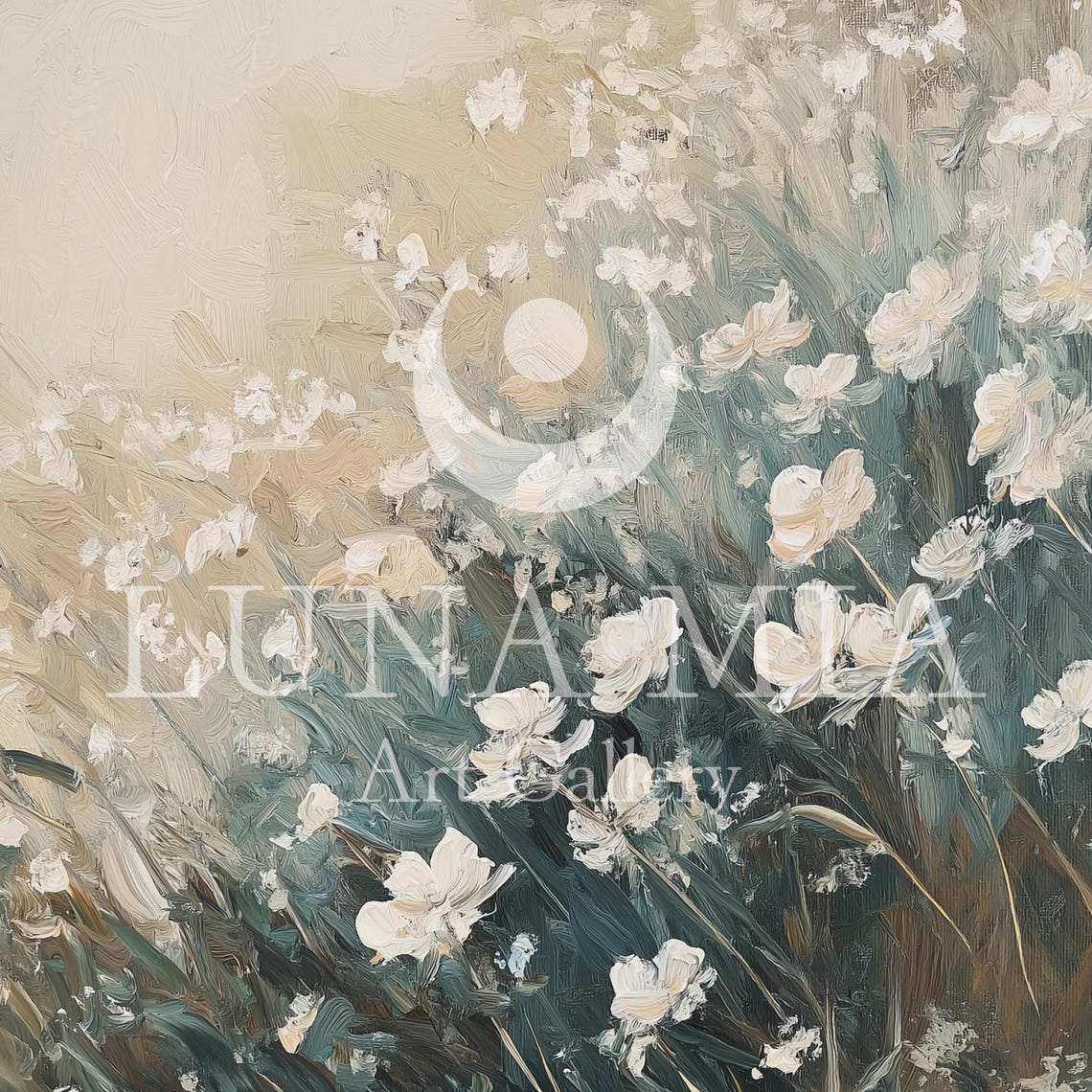 Delicate White Wildflowers Impressionist Rustic Floral Art Poster - Image 4