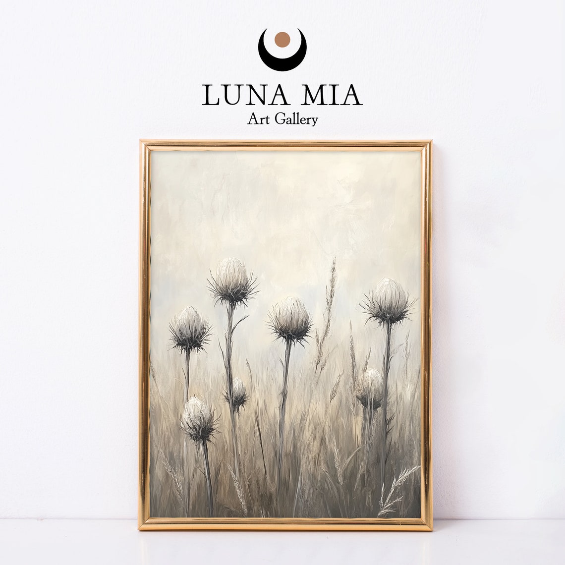 Dried Thistle Stems Beige Meadow Neutral Minimalist Art Poster