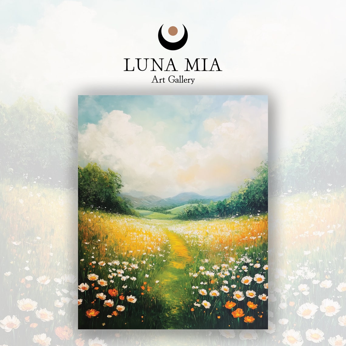 Wildflower Field Path Daisies Poppies Sunny Meadow Oil Poster - Image 2