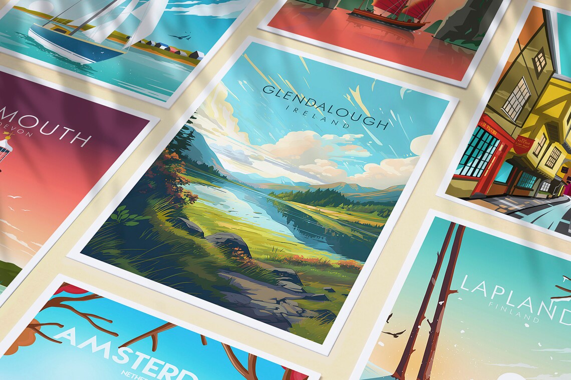 Glendalough Ireland Travel Poster, Historic Monastic Site - Image 3