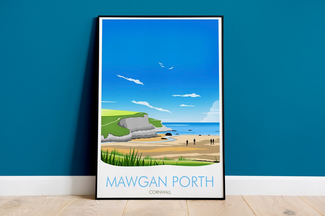 Mawgan Porth Cornwall Travel Poster, Place Print
